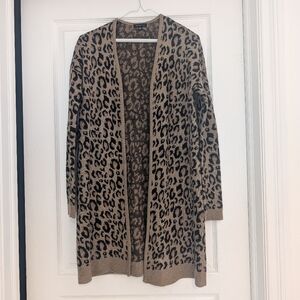 Leopard Print Open Front Cardigan - Brown/Black
